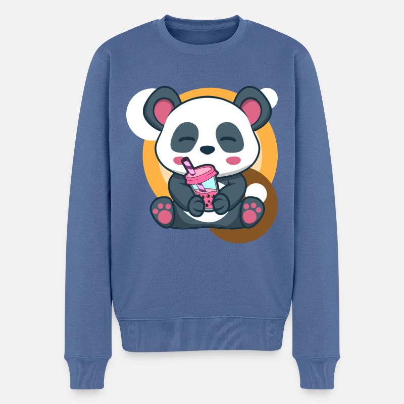 Panda und Bubble Tea - Männer Premium Bio Pullover - Taubenblau