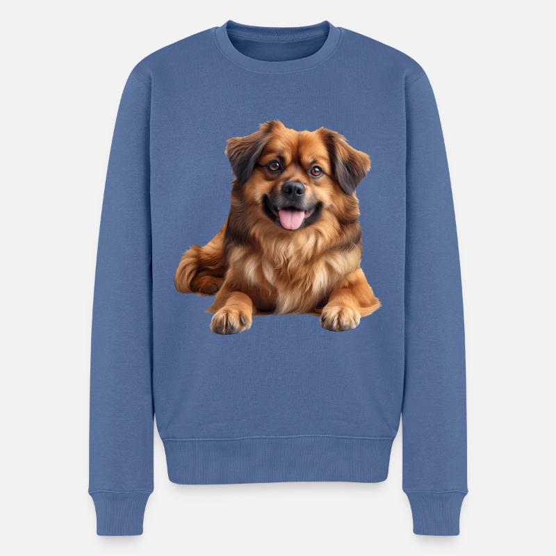 Tibetan Spaniel - Männer Premium Bio Pullover - Taubenblau