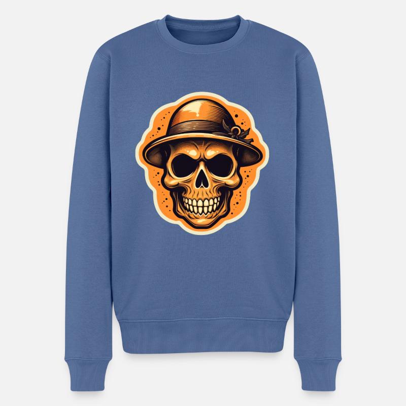 Halloween-Totenschädel mit Hut - Männer Premium Bio Pullover - Taubenblau