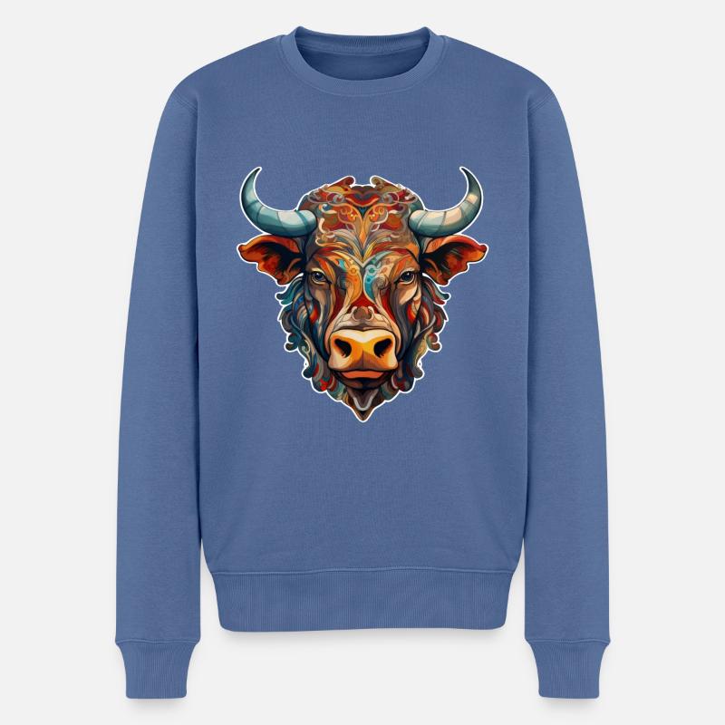 Kuh - Kopf - Männer Premium Bio Pullover - Taubenblau