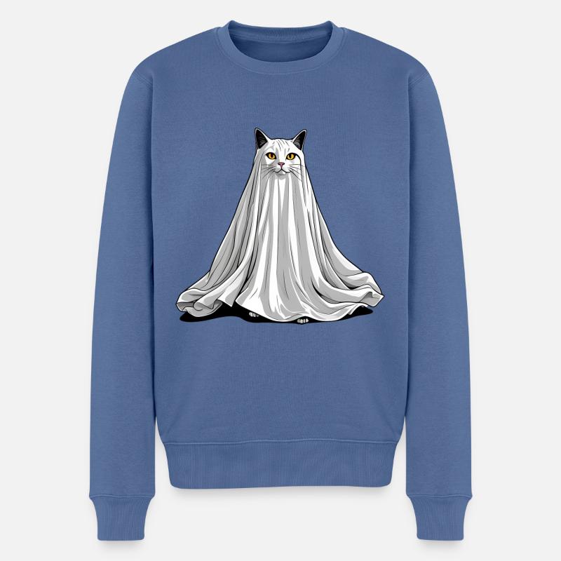 Gruselige Geisterkatze - Männer Premium Bio Pullover - Taubenblau