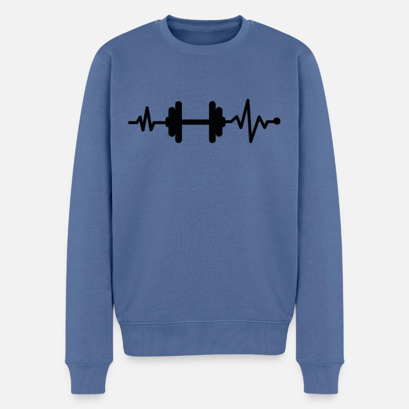 Hantel Herzschlag - Männer Premium Bio Pullover - Taubenblau