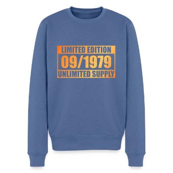 45e anniversaire édition limitée - ꝏ Approvisionnement 09/1979 - Pull Premium bio Homme - bleu pigeon - Devant - Nico (187cm)