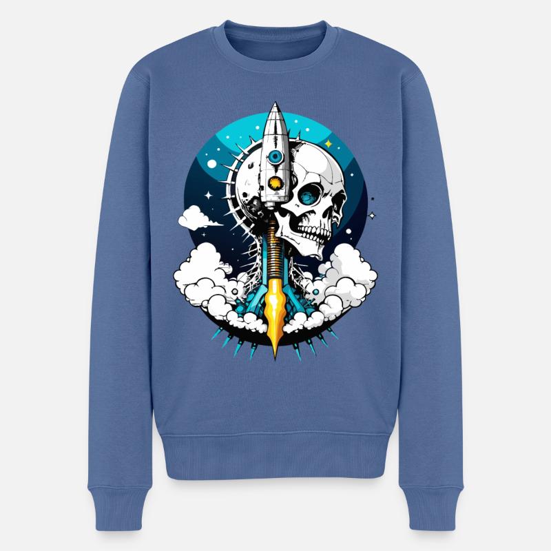 Rocket Skull // Totenkopf Rakete // Weltall FS0154 - Männer Premium Bio Pullover - Taubenblau