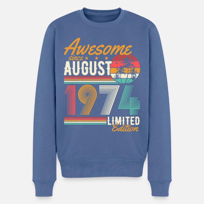 Août 1974 Naissance Anniversaire Rétro - Pull Premium bio Homme - bleu pigeon