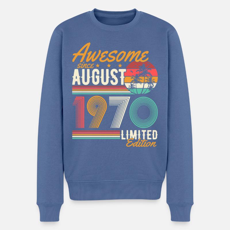 Août 1970 Naissance Anniversaire Rétro - Pull Premium bio Homme - bleu pigeon