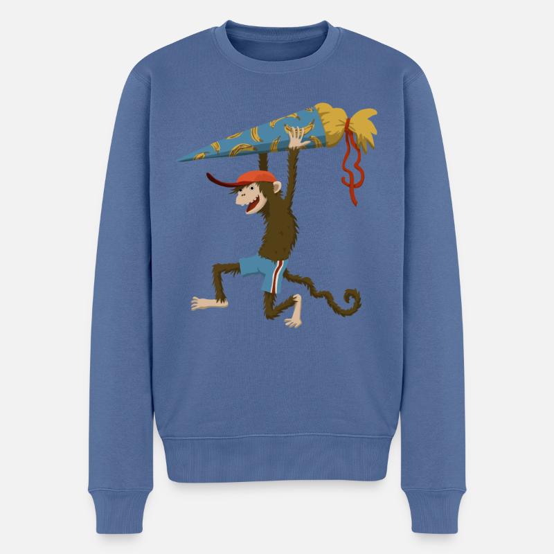 Singe avec cône d’école - Pull Premium bio Homme - bleu pigeon