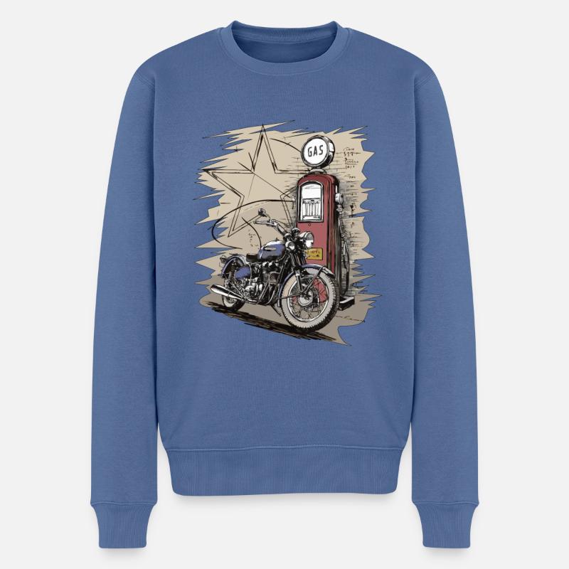 Retro Motorrad 50s mit Zapfsäule - Geschenk - Männer Premium Bio Pullover - Taubenblau