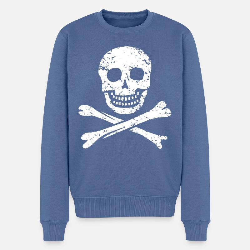 Crâne & Os croisés - En détresse - Pull Premium bio Homme - bleu pigeon