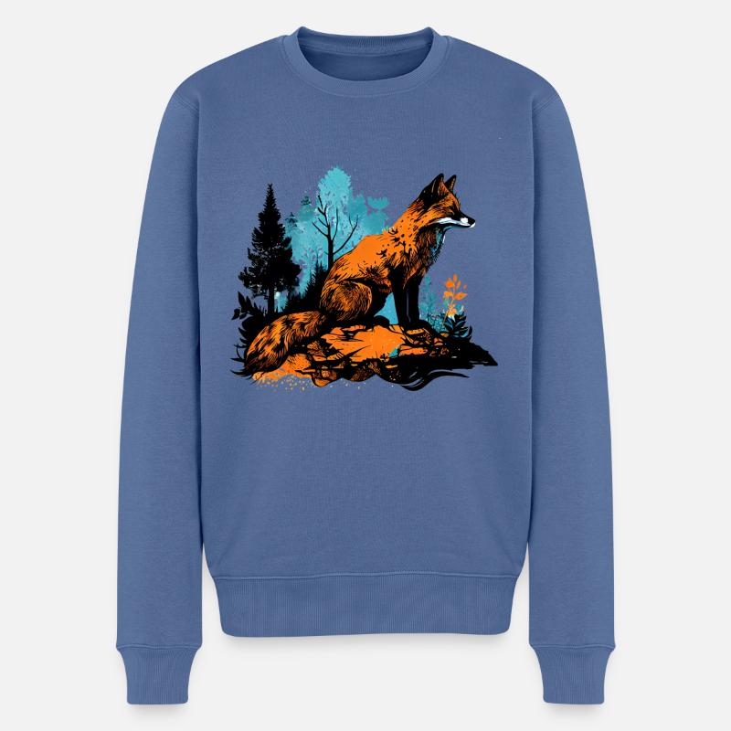 Cooles Fuchs Aquarell im Wald - Street Art - Männer Premium Bio Pullover - Taubenblau