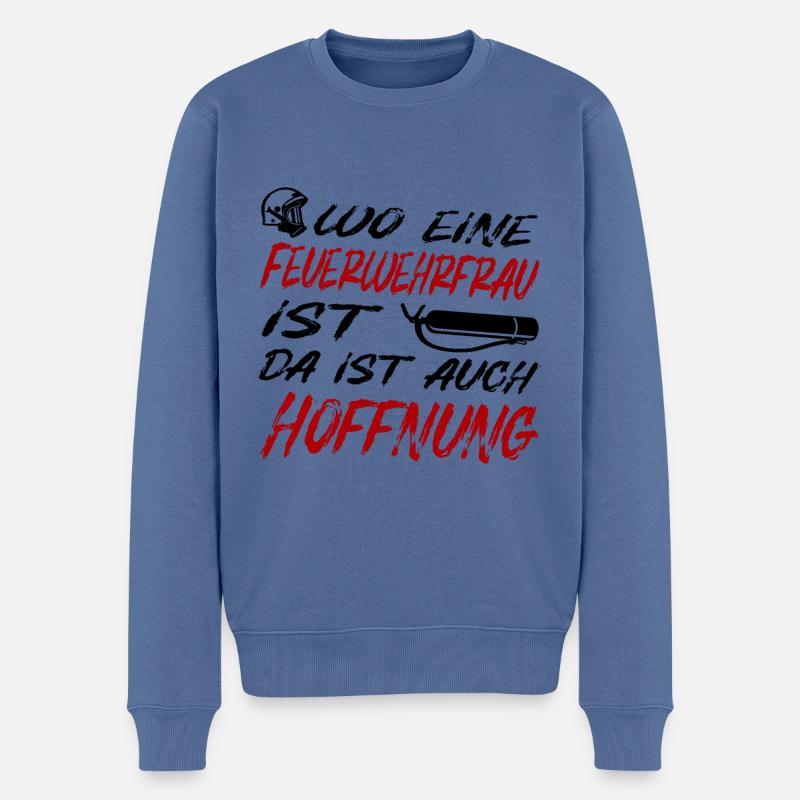 Feuerwehrfrau design - Männer Premium Bio Pullover - Taubenblau