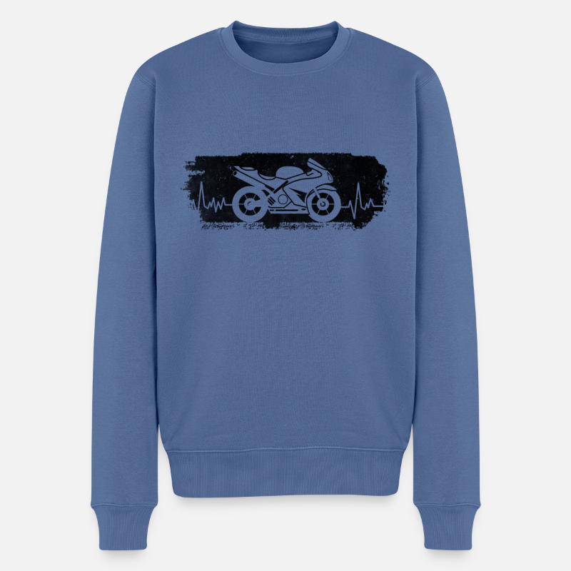 Motorrad Herzschlag - Männer Premium Bio Pullover - Taubenblau