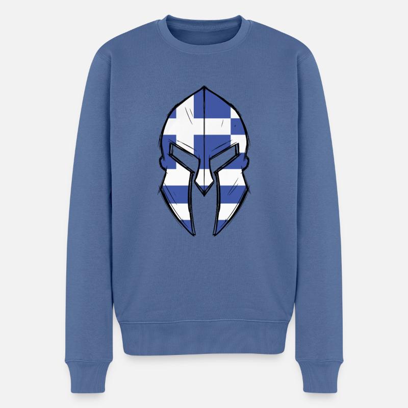 greece flag in Spartan warrior Helmet - Männer Premium Bio Pullover - Taubenblau