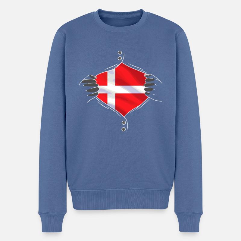 Demark flag proud danish - Männer Premium Bio Pullover - Taubenblau