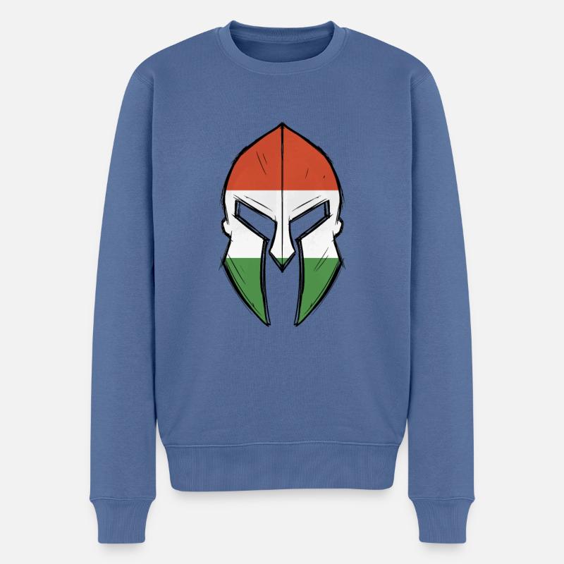 hungarian flag in Spartan warrior Helmet - Männer Premium Bio Pullover - Taubenblau