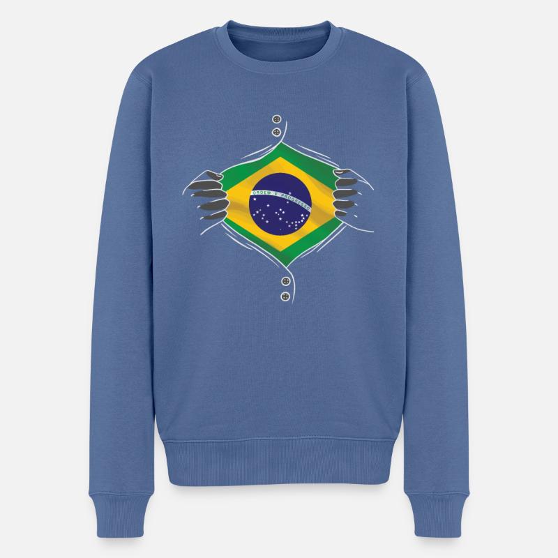 brazil flag proud - Männer Premium Bio Pullover - Taubenblau