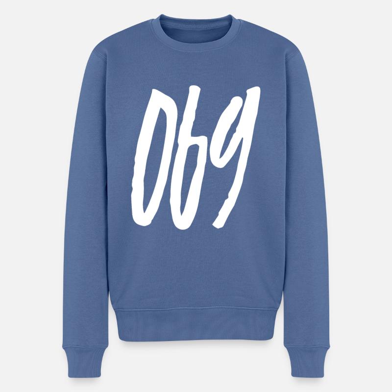069 Vorwahl Frankfurt am Main - Männer Premium Bio Pullover - Taubenblau