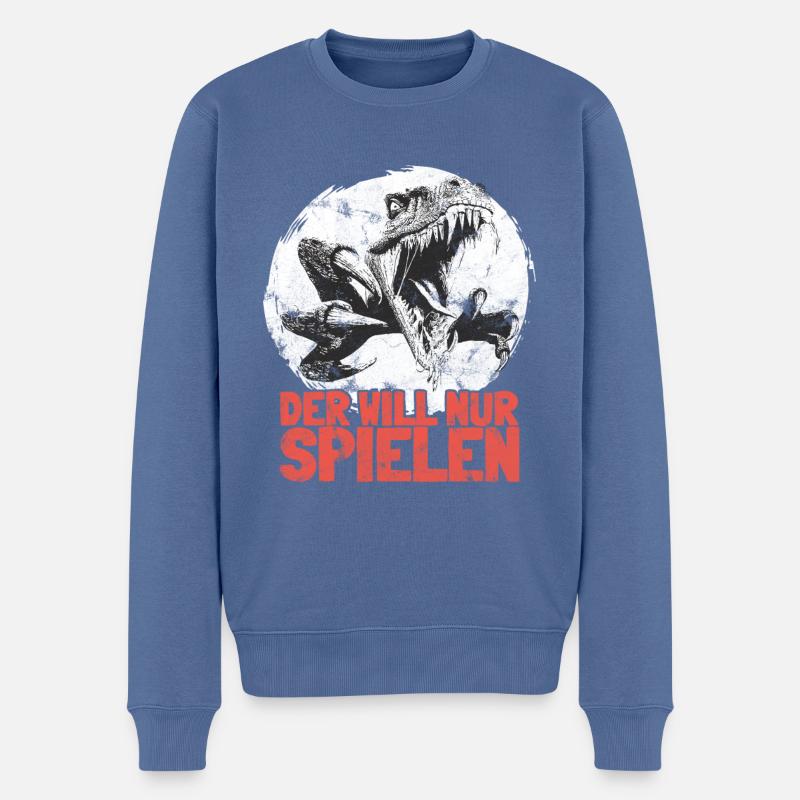 Dinosaurier T-Rex Der Will Nur Spielen - Männer Premium Bio Pullover - Taubenblau