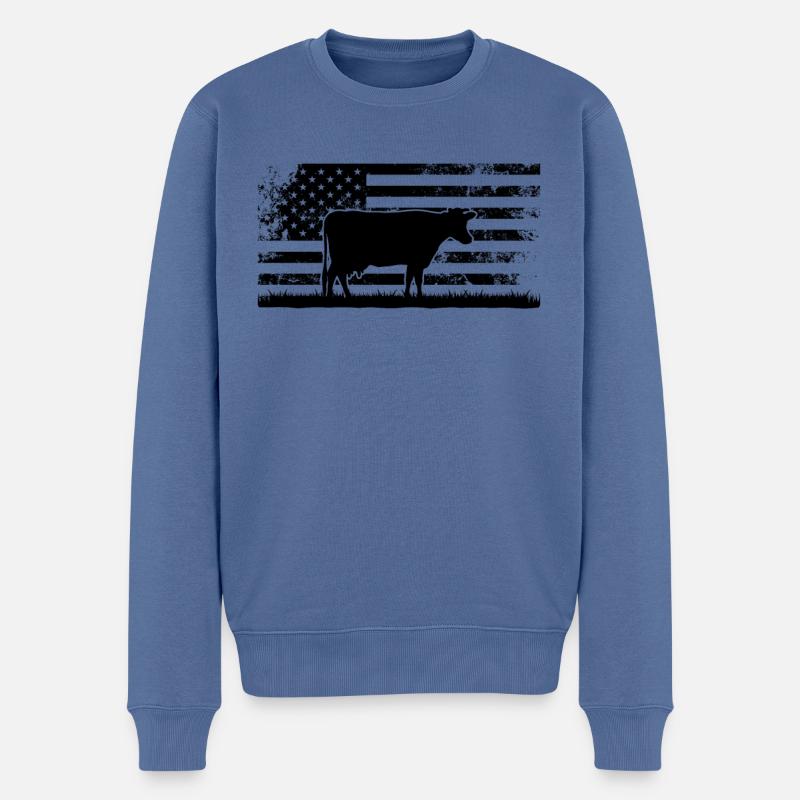 Drapeau américain Holstein Rancher Cow - Pull Premium bio Homme - bleu pigeon