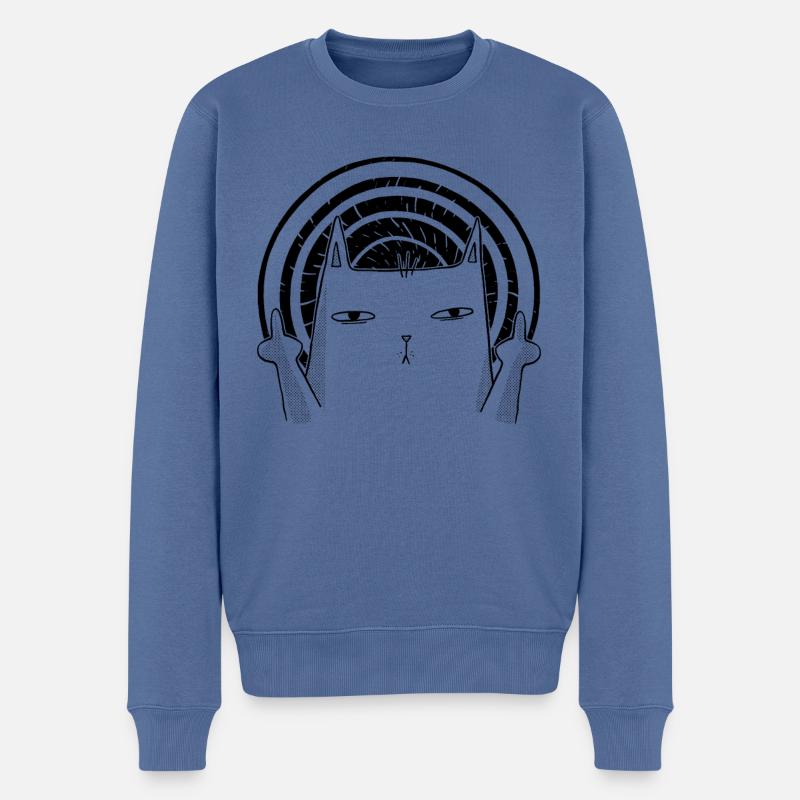 Doigt d’honneur de chat - Chat noir retourné - Pull Premium bio Homme - bleu pigeon