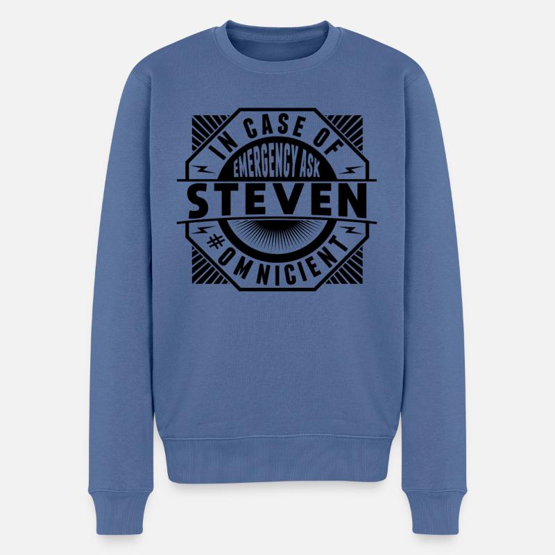 Im Notfall Fragen Sie Steven - Männer Premium Bio Pullover - Taubenblau