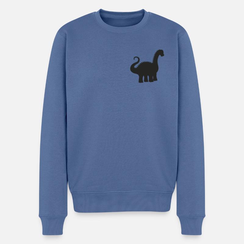 Badge - Dinosaure mignon Diplodocus - Pull Premium bio Homme - bleu pigeon