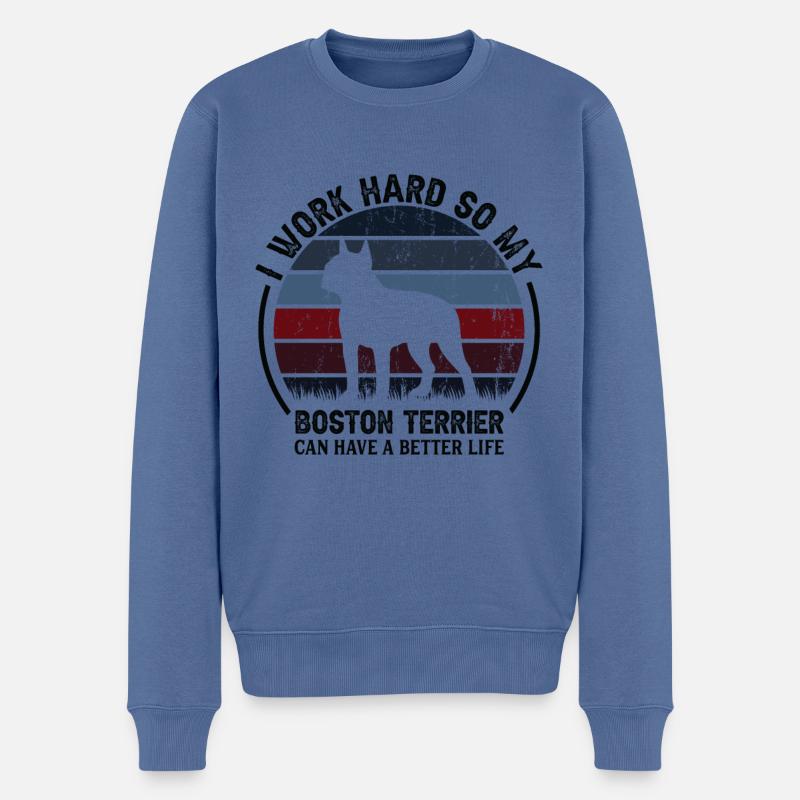 Arbeiten Sie Hart - Retro Boston Terrier - Männer Premium Bio Pullover - Taubenblau