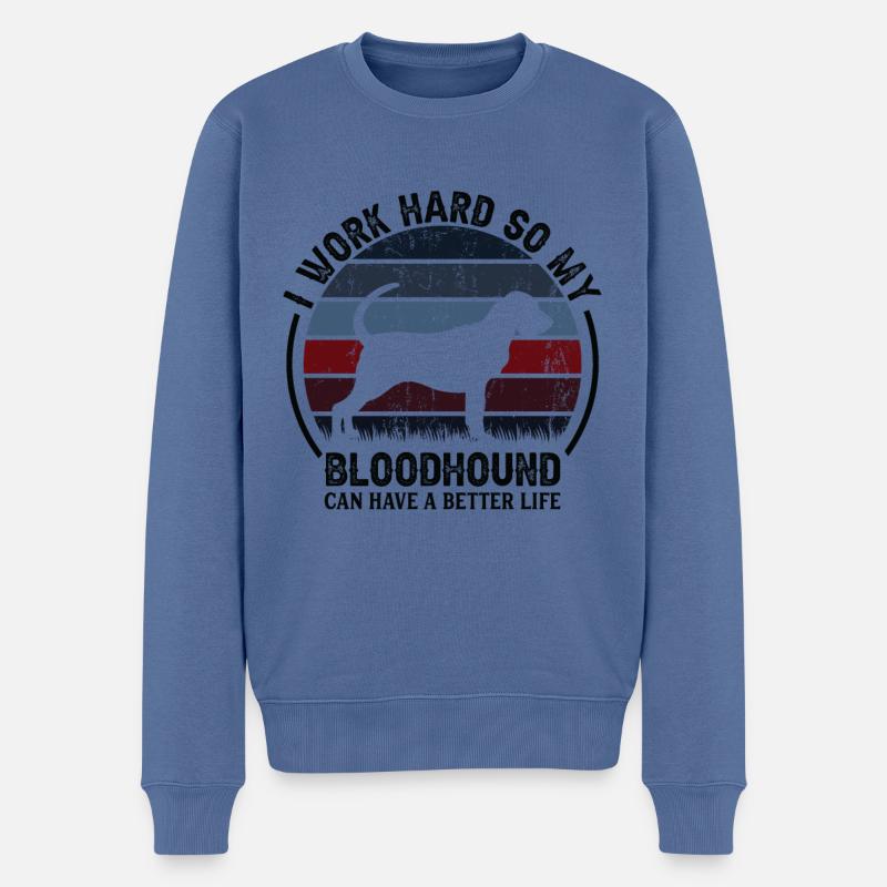 Hart Arbeiten - Retro Bloodhound - Männer Premium Bio Pullover - Taubenblau