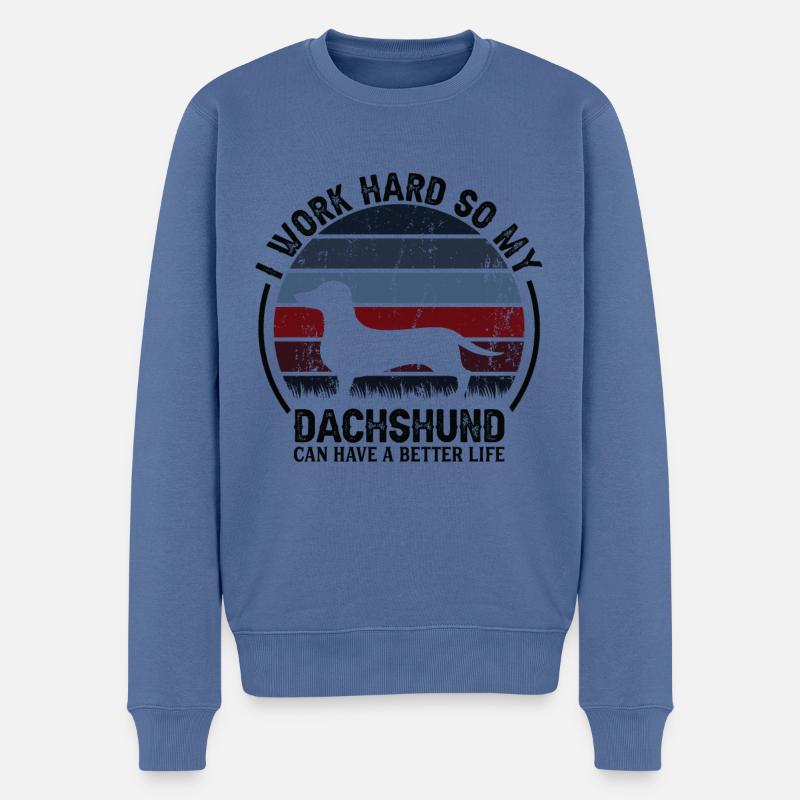 Arbeiten Sie Hart - Retro Dachshund - Männer Premium Bio Pullover - Taubenblau