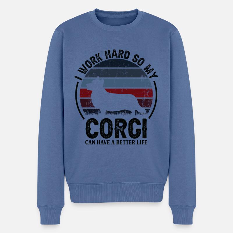 Hart Arbeiten - Retro Corgi - Männer Premium Bio Pullover - Taubenblau