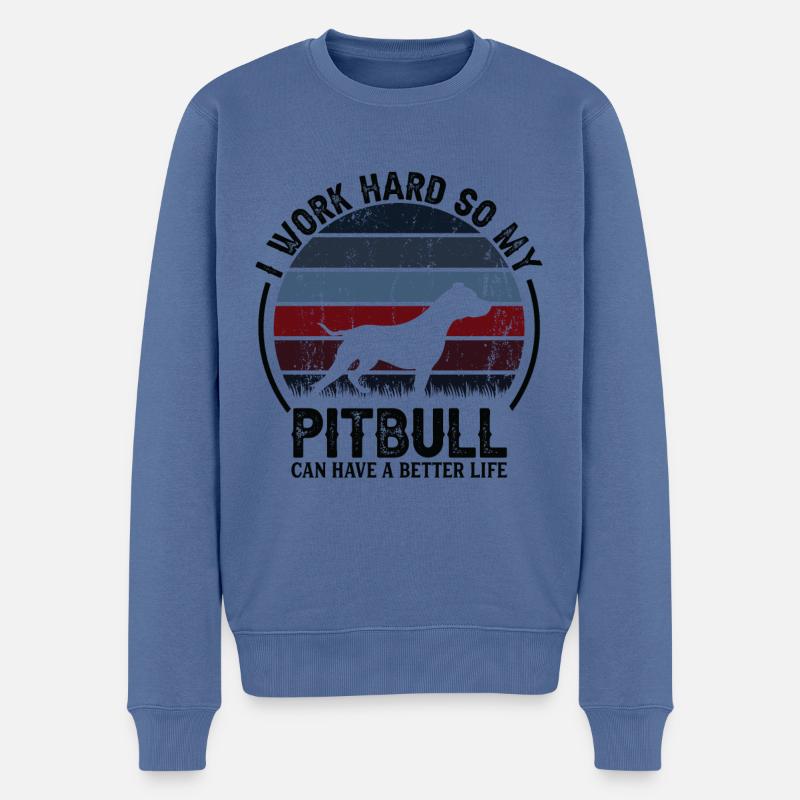 Arbeiten Hart - Retro Pitbull - Männer Premium Bio Pullover - Taubenblau