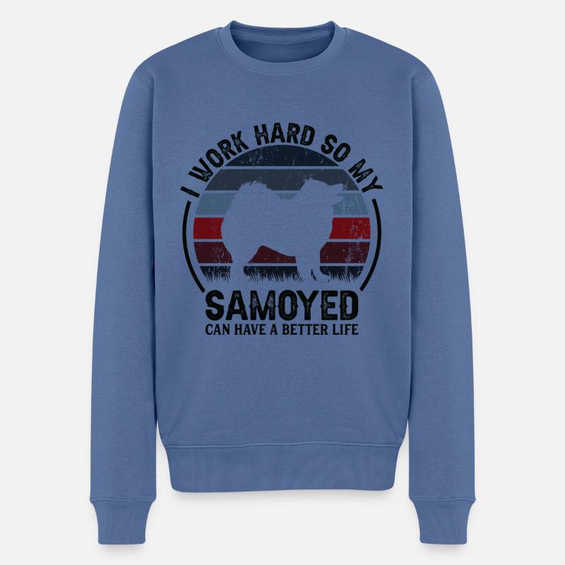 Travail acharné - Retro Samoyed - Pull Premium bio Homme - bleu pigeon