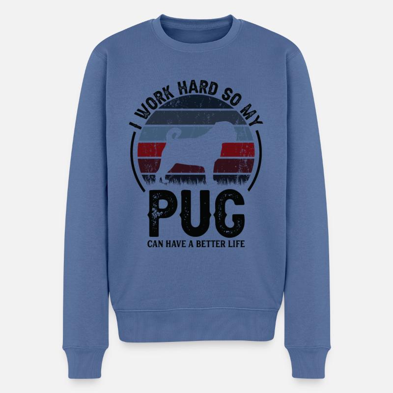 Hart Arbeiten - Retro Mops - Männer Premium Bio Pullover - Taubenblau