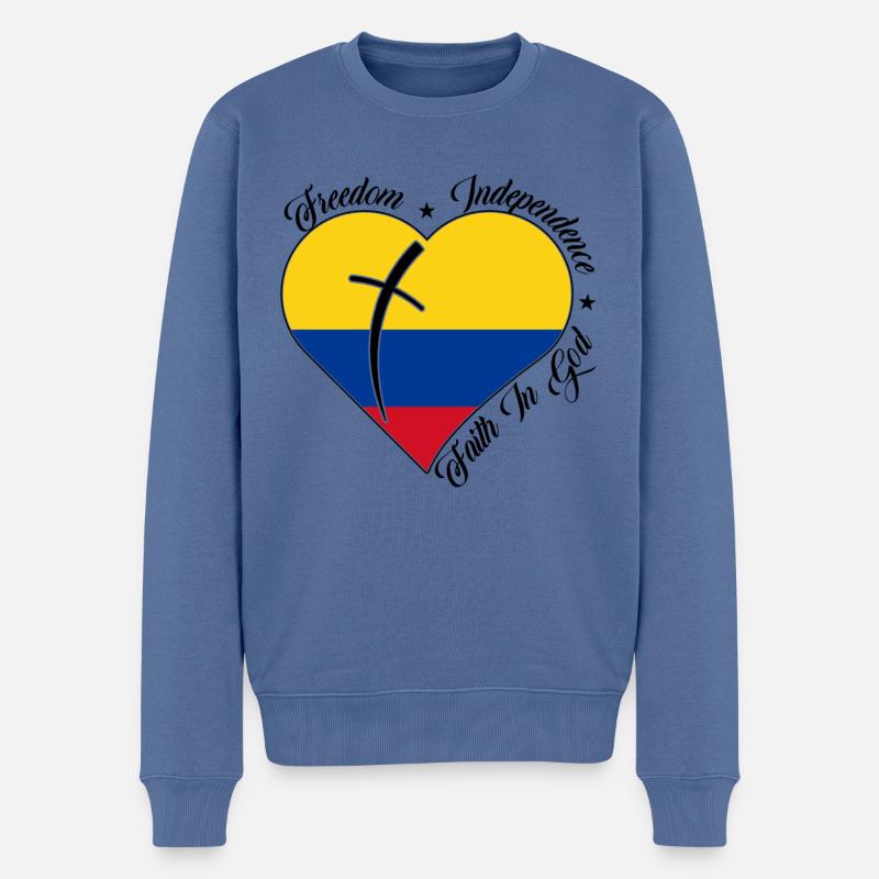 Liberté Foi en Dieu - Colombie - Pull Premium bio Homme - bleu pigeon