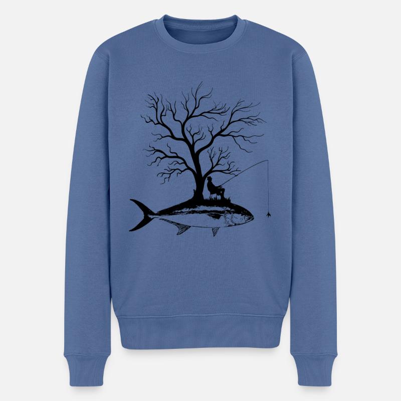 Grafikbaum - Fisch Amberjack - Männer Premium Bio Pullover - Taubenblau