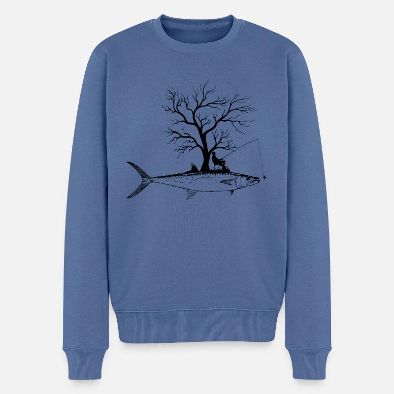 Grafikbaum - Fischkönig Makrele - Männer Premium Bio Pullover - Taubenblau