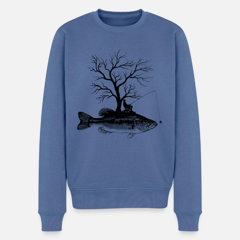 Grafischer Baum - Fisch Forellenbarsch - Männer Premium Bio Pullover - Taubenblau