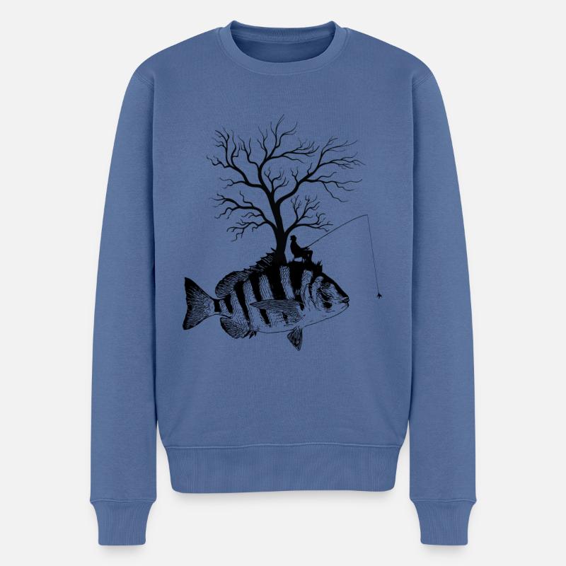 Grafikbaum - Fischschäferkopf - Männer Premium Bio Pullover - Taubenblau