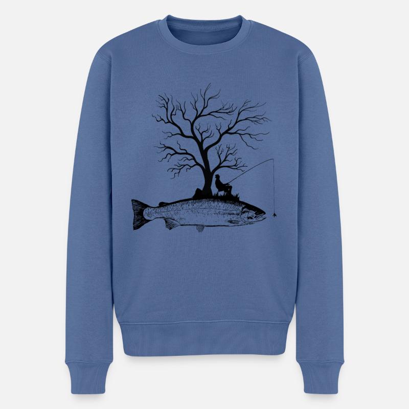 Grafischer Baum - Fischforelle - Männer Premium Bio Pullover - Taubenblau
