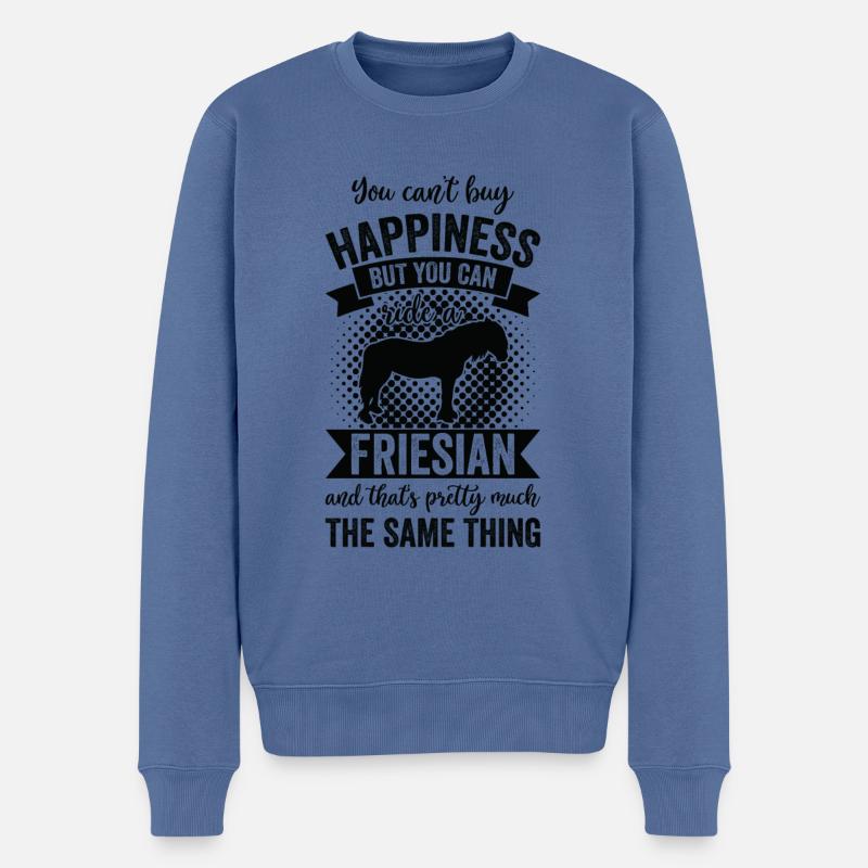 Reiten - Friesisches Pferd - Männer Premium Bio Pullover - Taubenblau