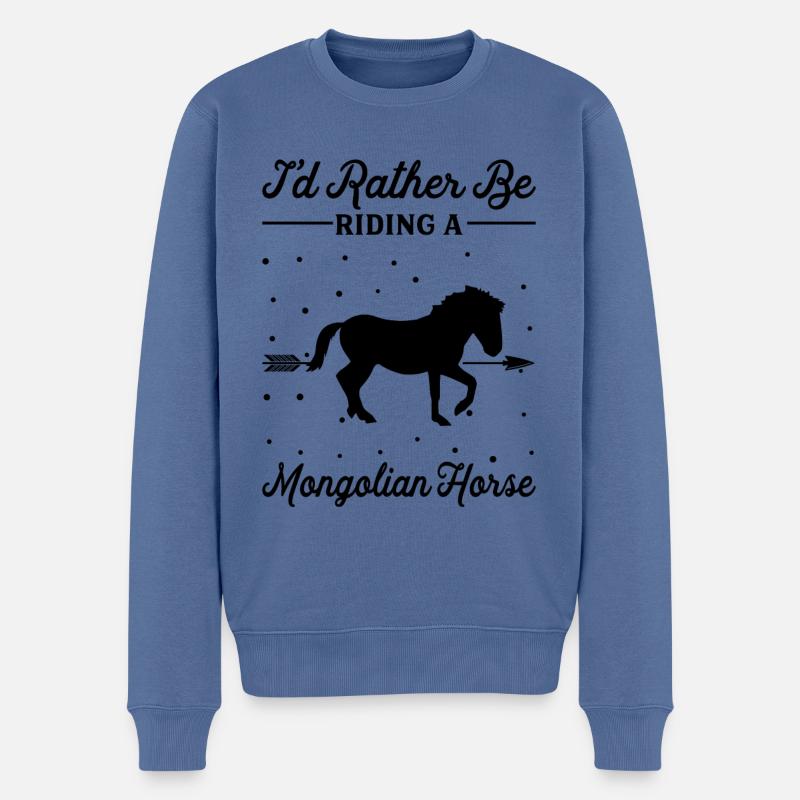 Monter un cheval mongol - Pull Premium bio Homme - bleu pigeon