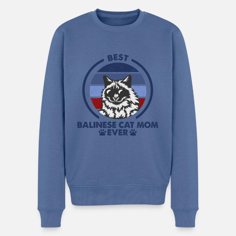 Maman chat - Chat balinais - Pull Premium bio Homme - bleu pigeon