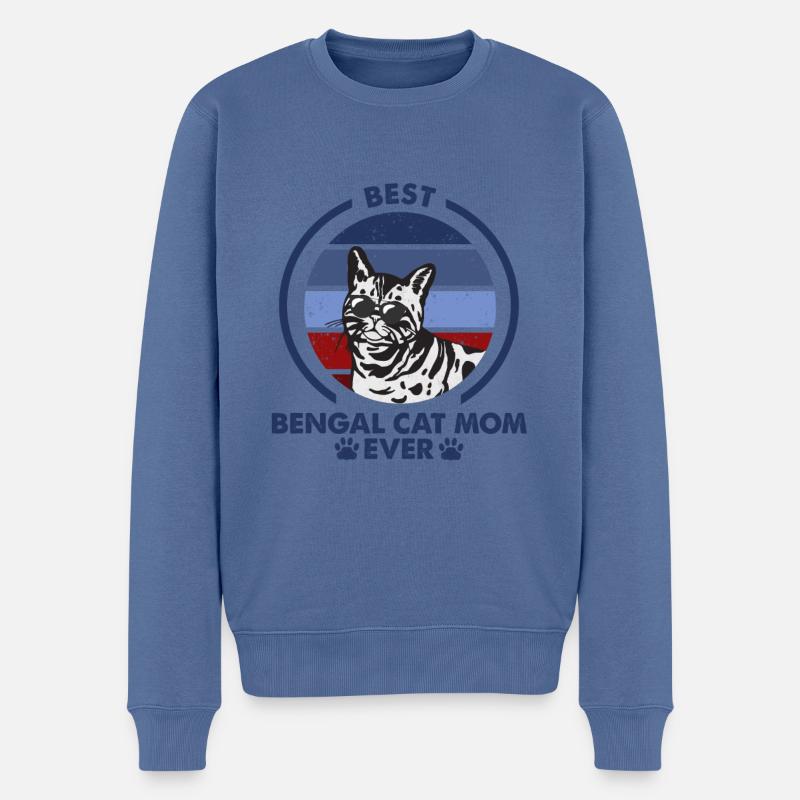 Maman chat - Chat Bengal - Pull Premium bio Homme - bleu pigeon