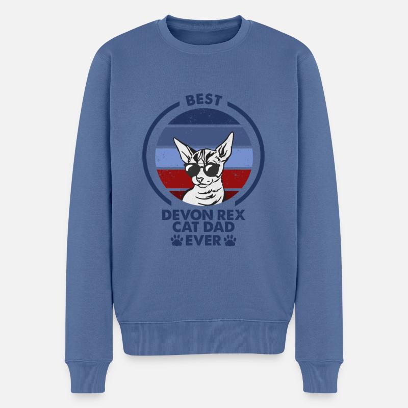 Papa chat - Devon Rex Chat - Pull Premium bio Homme - bleu pigeon
