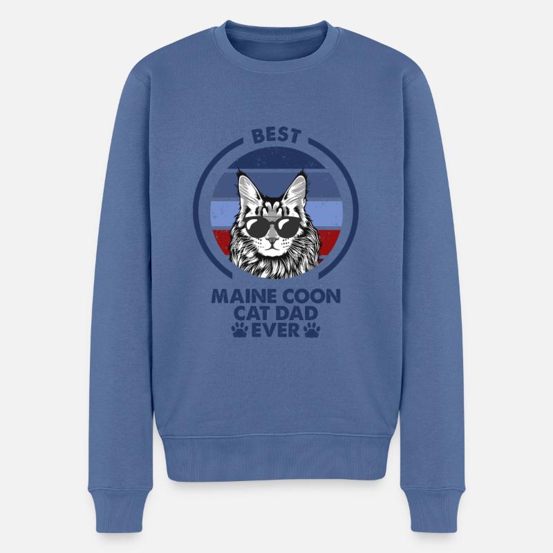 Papa chat - Maine Coon Cat - Pull Premium bio Homme - bleu pigeon