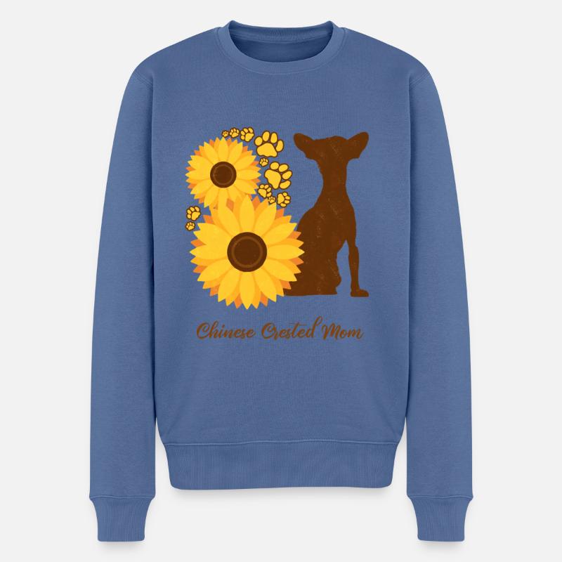Sonnenblumenmutter - Chinesischer Schopfhund - Männer Premium Bio Pullover - Taubenblau