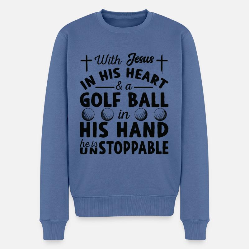 Jésus dans le cœur - Golfeurs - Pull Premium bio Homme - bleu pigeon