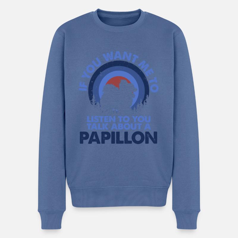 Parlez du chien Papillon - Pull Premium bio Homme - bleu pigeon