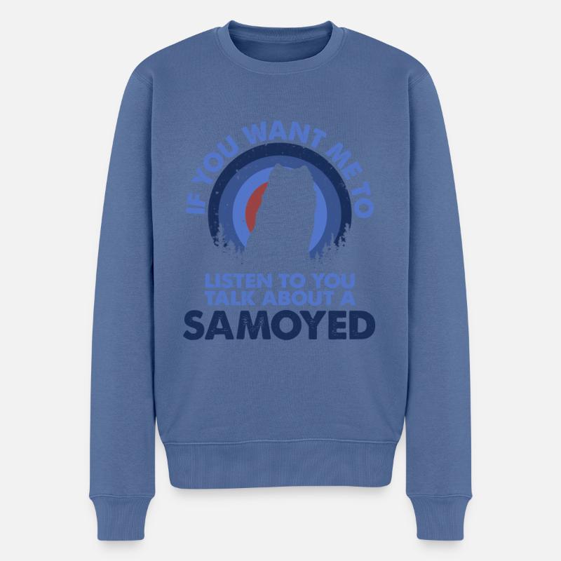 Parlez du chien Samoyède - Pull Premium bio Homme - bleu pigeon