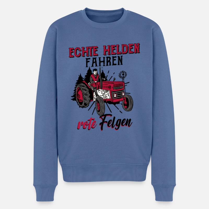 Traktor Trecker Echte Helden Fahren Rote Felgen - Männer Premium Bio Pullover - Taubenblau
